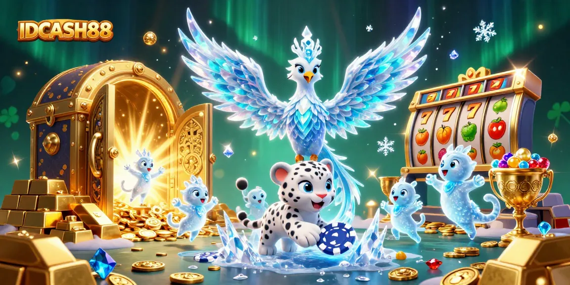 Experience winning slots and jackpots with IDCASH88’s vibrant 3D casino scene illustration.