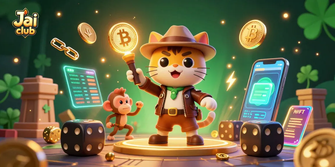 Engage with Jai club in a vibrant 3D illustration showcasing a cat archaeologist uncovering treasures in a casino.
