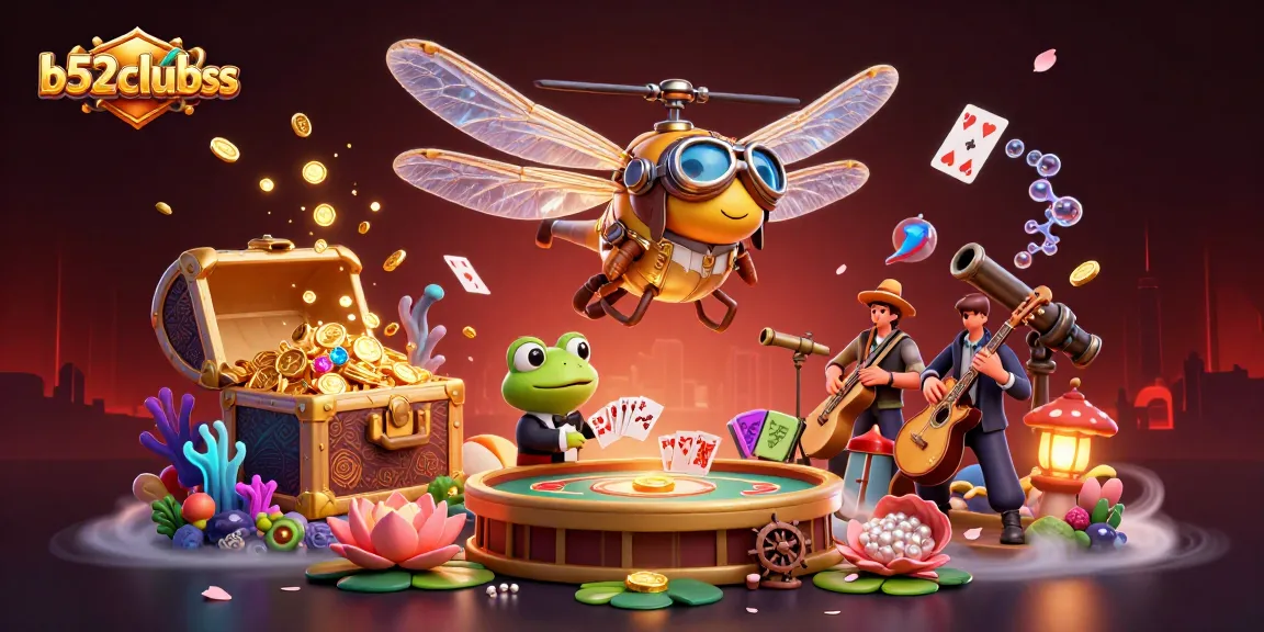 Engage with b52clubss as a dragonfly pilot hovers over a vibrant casino scene.