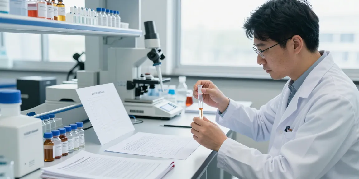 Scientist measuring GLOW peptide compounds in a modern lab, showcasing research integrity.