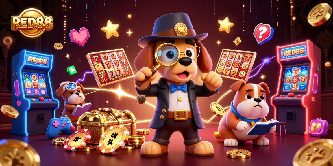 Engage with the captivating RED88 casino scene featuring playful characters and vibrant gaming elements.