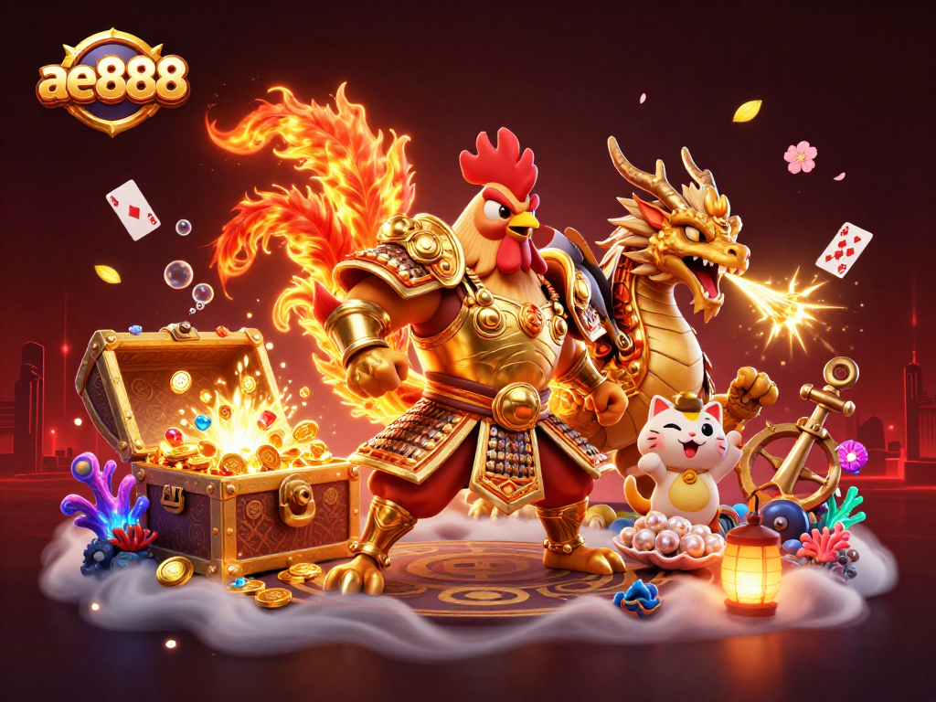 Engage in exciting gameplay with ae888's vibrant 3D gambling scene featuring unique characters.