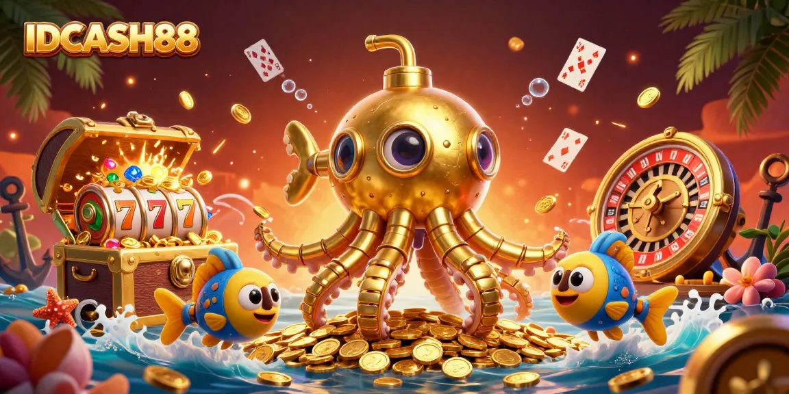 Playing slots and winning big with IDCASH88 surrounded by vibrant casino elements