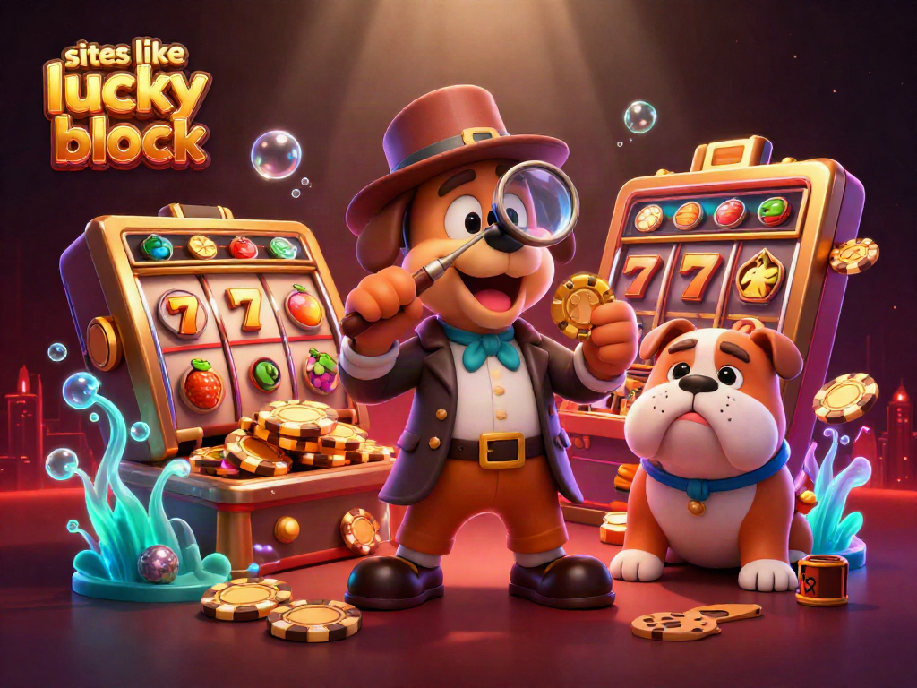 Discover the excitement of sites like lucky block in this vibrant 3D casino scene.
