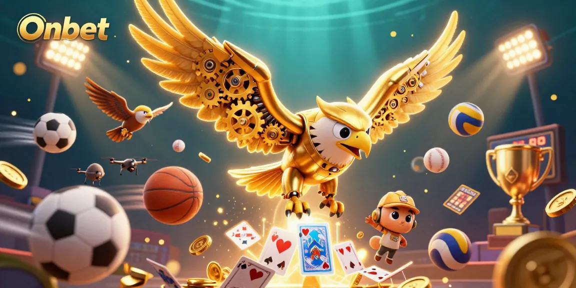 Onbet combines thrilling sports betting action in a vibrant 3D digital illustration.
