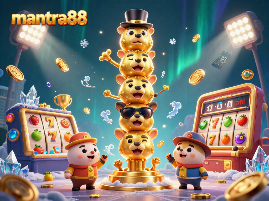 Engage with mantra88's thrilling slot gaming experience featuring a vibrant 3D totem and dynamic elements.
