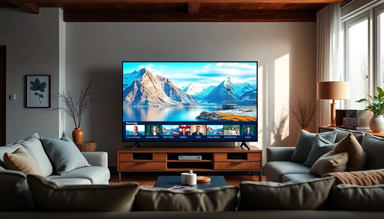 Stream live channels from iptv Norway in a cozy living room setting with modern decor.