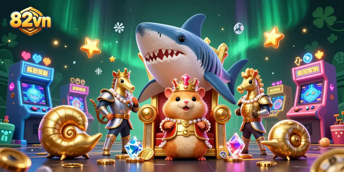 Engage in thrilling gameplay with 82vn's vibrant casino scene featuring a golden hamster king.