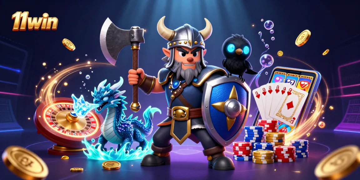 11win Viking warrior engages in thrilling casino action with a fierce dragon and raven