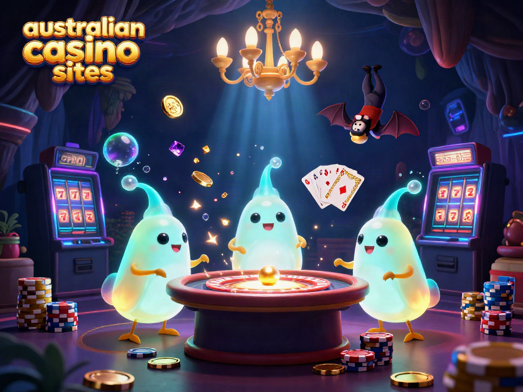 Experience thrilling gameplay at australian online casino sites with glowworms illuminating the casino atmosphere.
