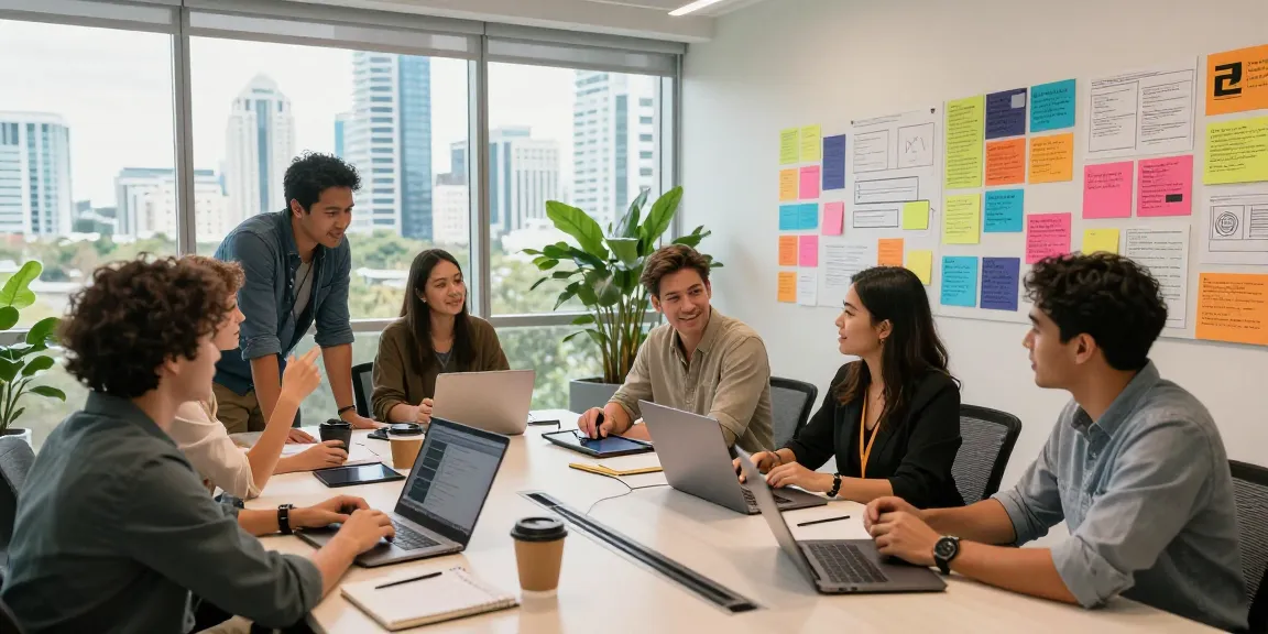 Marketing Agency Gold Coast team collaborating in an innovative workspace with strategic boards and technology.