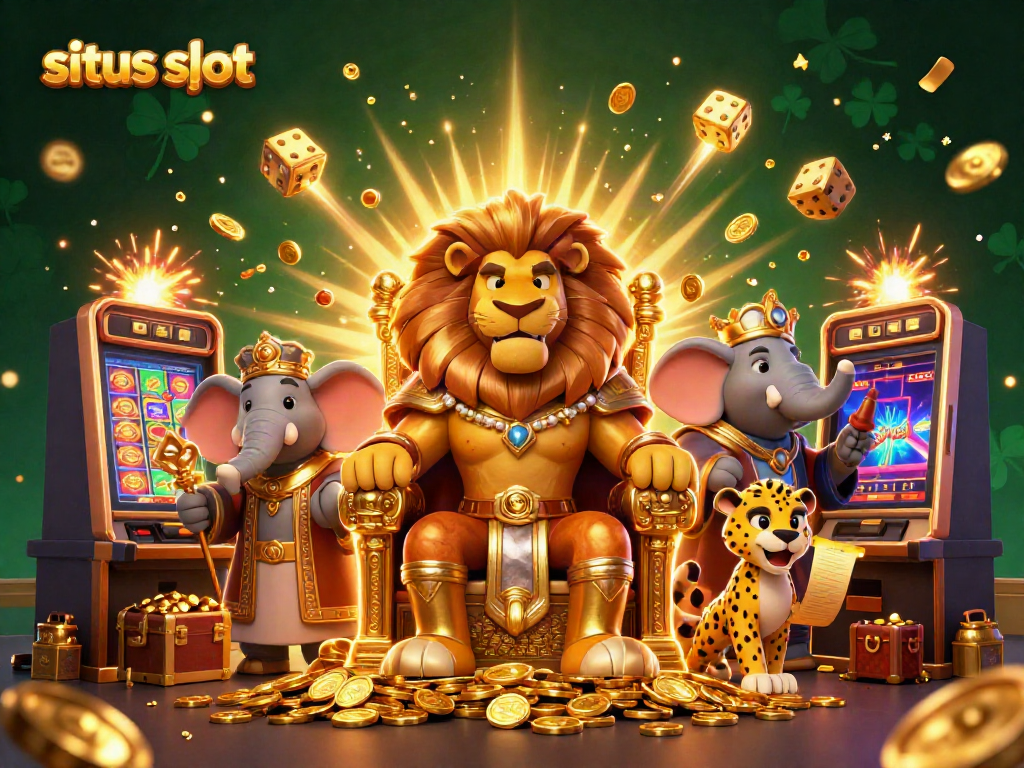 Memenangkan situs slot dengan simbol keberuntungan dan jackpot yang berkilau.