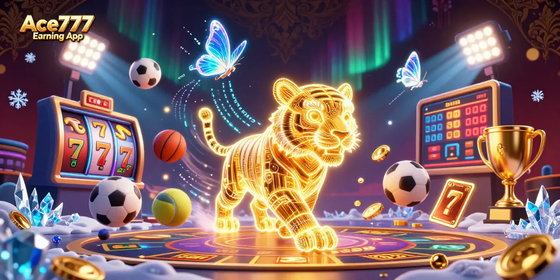 Experience the Ace777 Earning App with vibrant symbols and dynamic gameplay in this engaging digital casino scene.