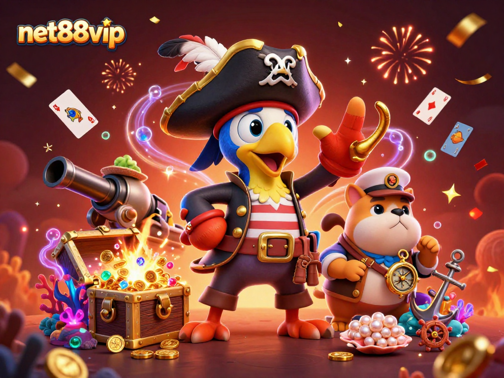 Engage in thrilling gameplay at net88vip with a vibrant pirate-themed casino scene.