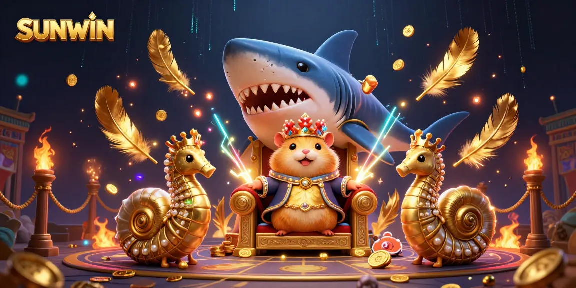 SUNWIN presents a whimsical 3D casino scene featuring a golden hamster king, thrilling bets, and vivid elements.
