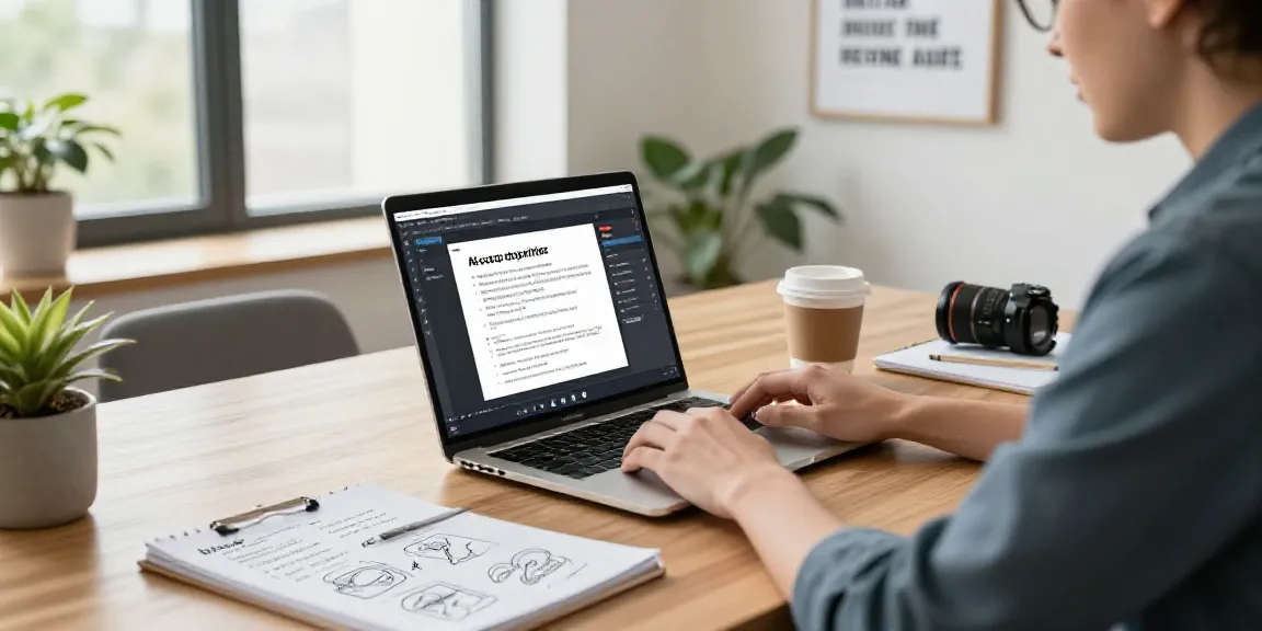 AI copywriting in Dutch scene with a focused copywriter in a modern office.