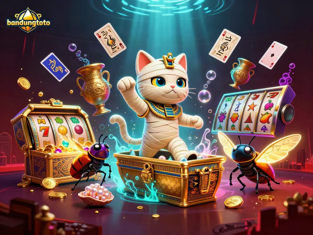Experience the excitement of bandungtoto with an Egyptian mummy cat and bonus game elements.