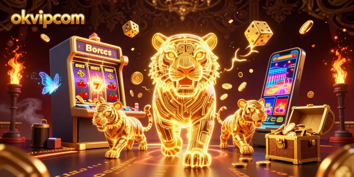 Experience thrilling slots and entertainment with okvipcom's dynamic 3D casino illustration.
