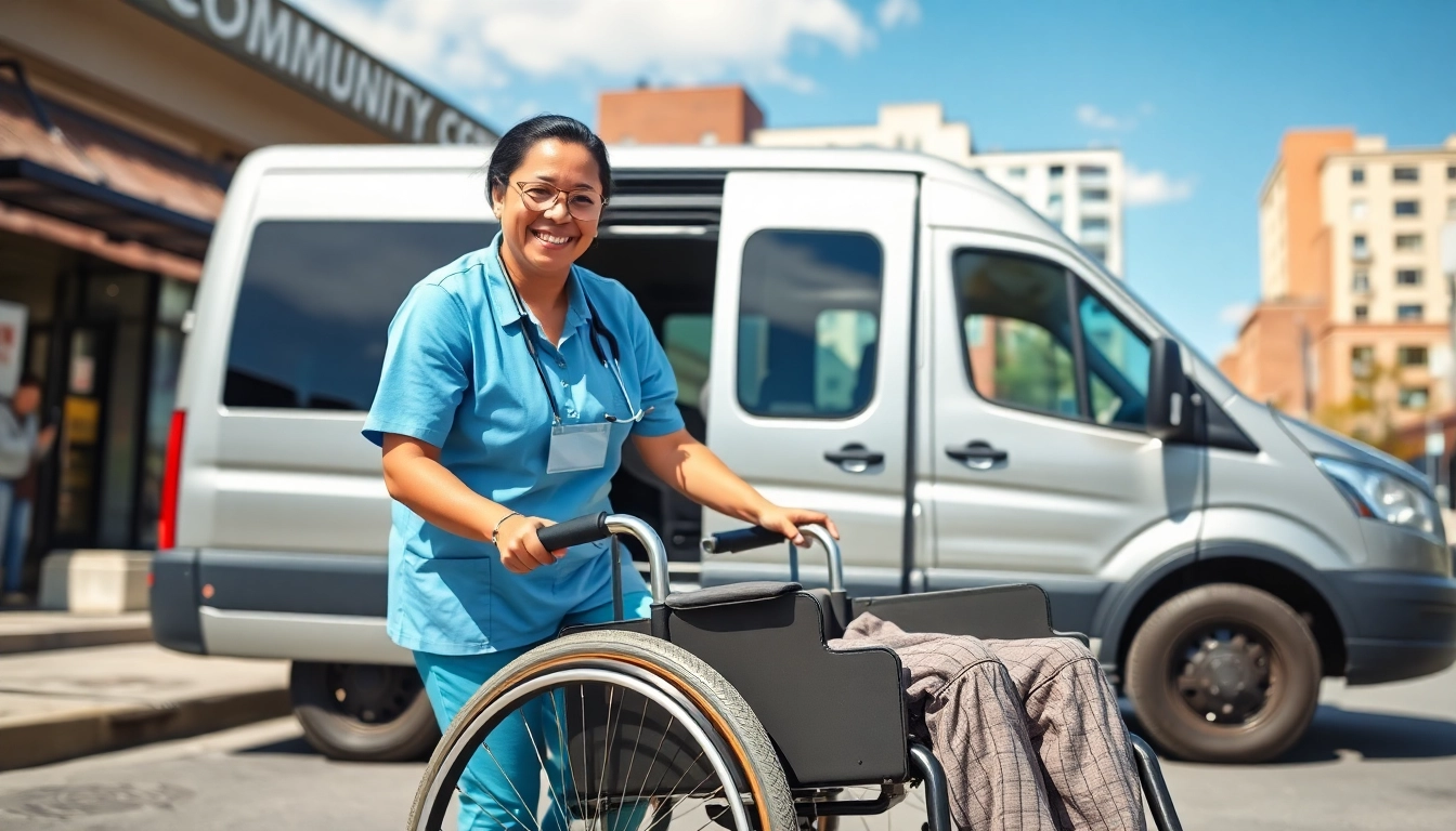 Providing disability transport services through a wheelchair-accessible vehicle and supportive caregiver.