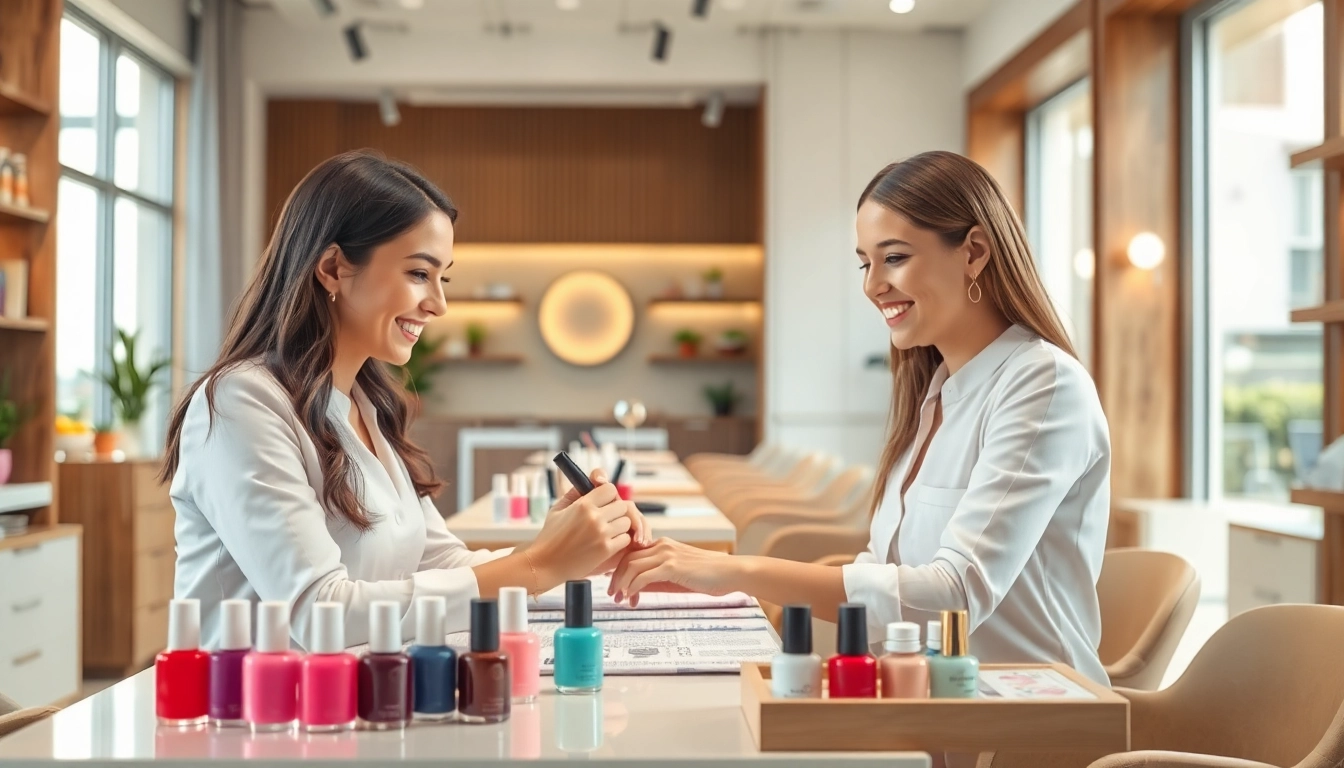 Enjoying a manicure at a nail salon Carolina Beach with vibrant colors and a professional ambiance.
