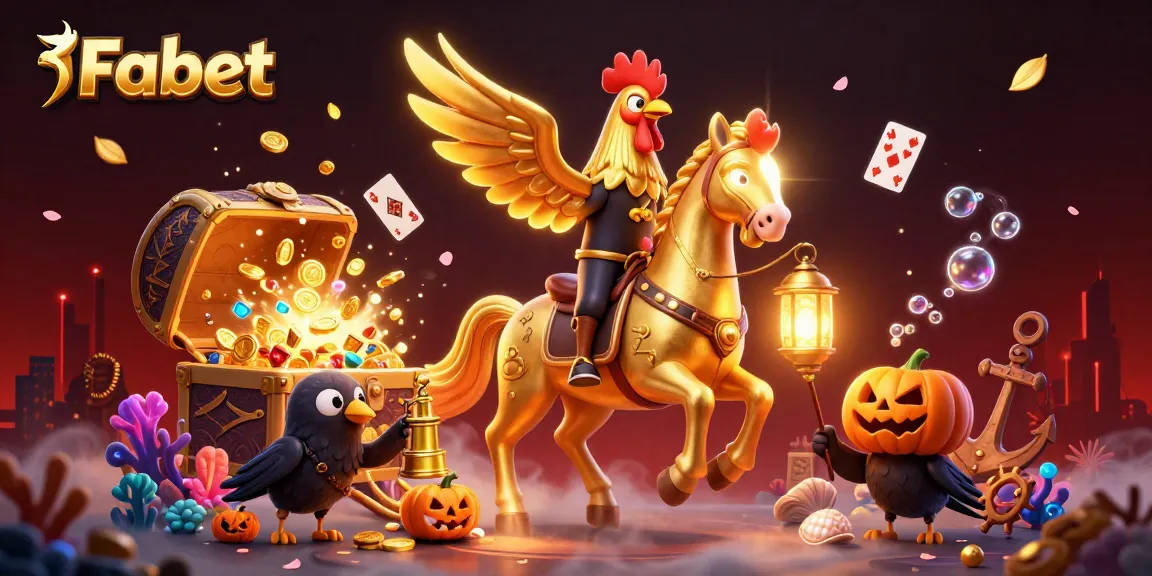 Engage in thrilling casino games with Fabet's golden rooster and mystical companions