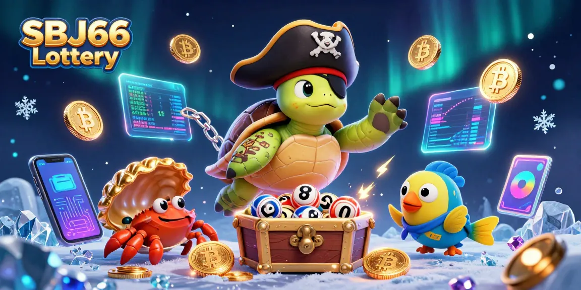 Experience thrilling SBJ66 Lottery excitement with vibrant digital characters and crypto elements.
