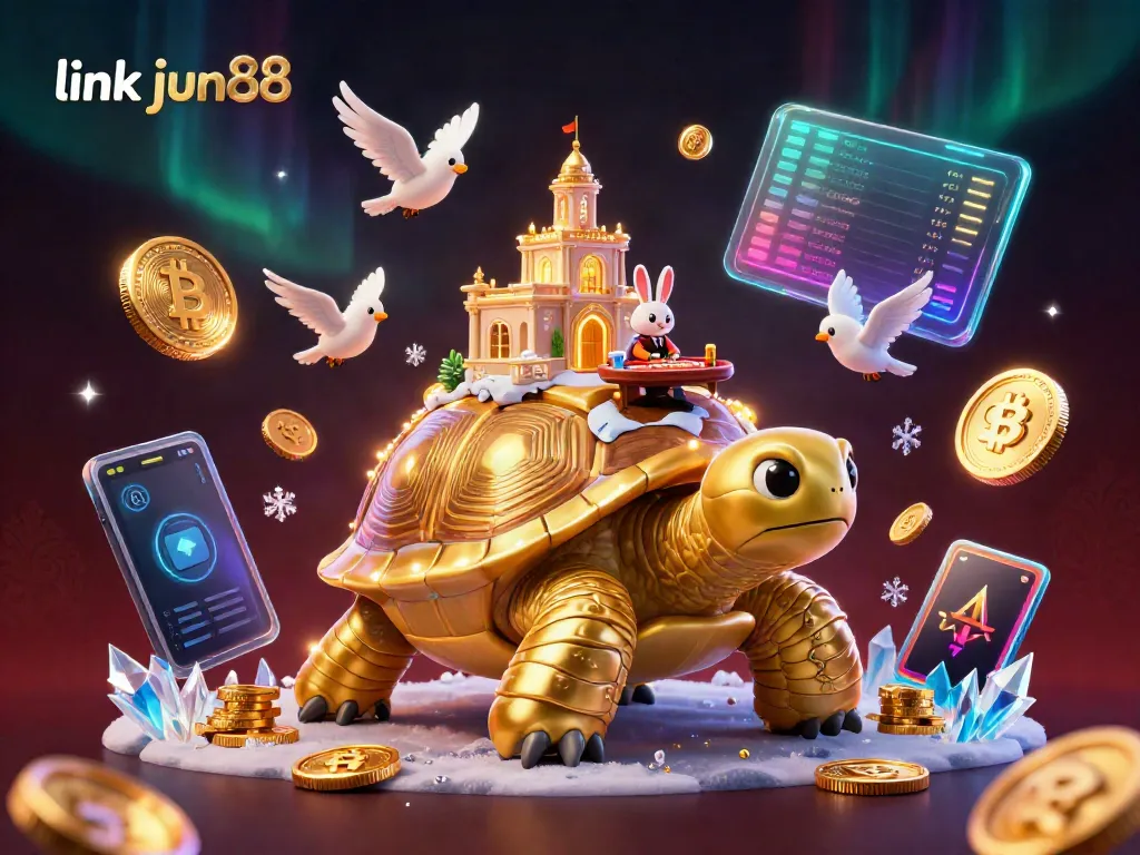 Engage with link jun88's ultimate casino adventure featuring a golden tortoise and a rabbit dealer.