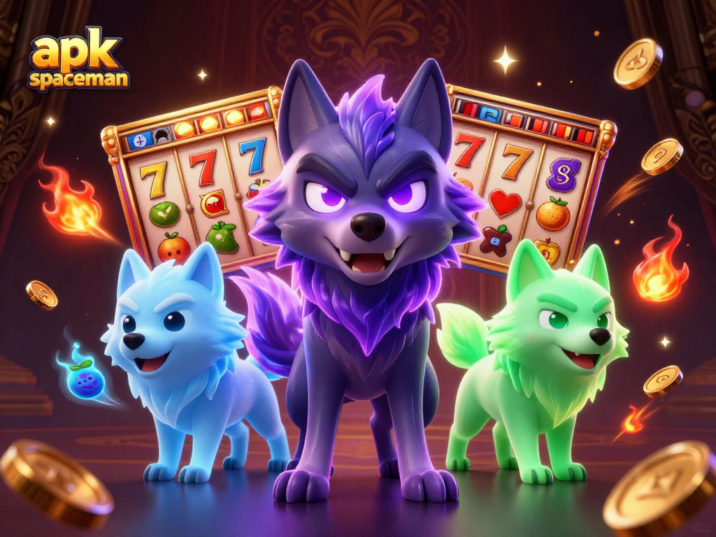 Experience the thrill of winning with apk spaceman in this vibrant slot game illustration featuring ghostly wolf characters.