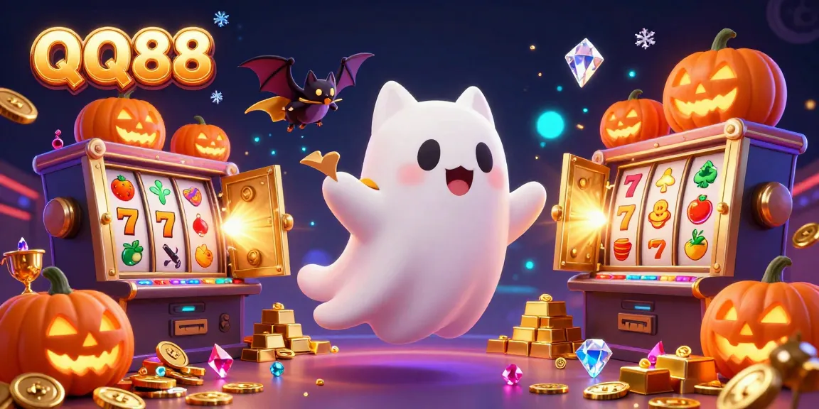 Engage with thrilling gaming at QQ88 featuring festive characters and vibrant casino elements.