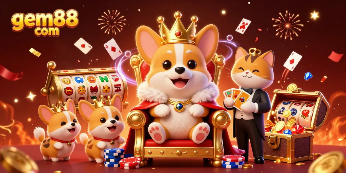 Experience fun at gem88 com with lively 3D casino characters celebrating in a dynamic game-themed scene.