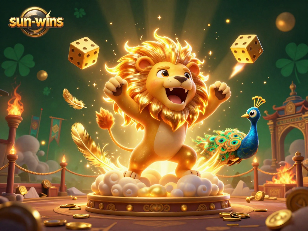 Experience the thrill of sun-wins games with our stunning 3D casino scene featuring a roaring sun lion.