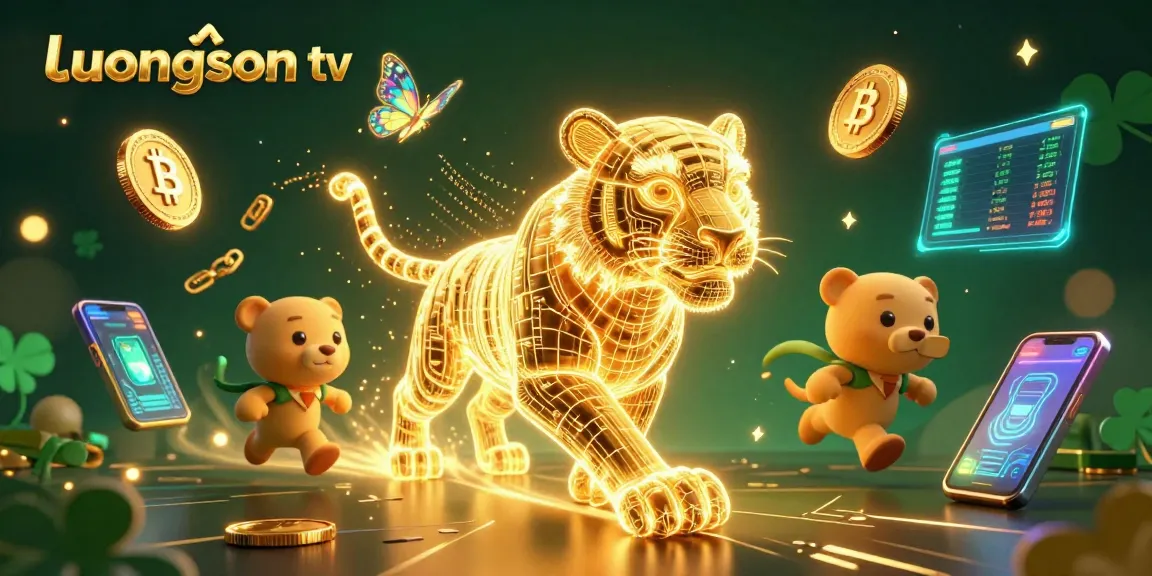 Engage with the thrilling world of luongson tv, featuring vibrant neon designs and cryptocurrency elements.