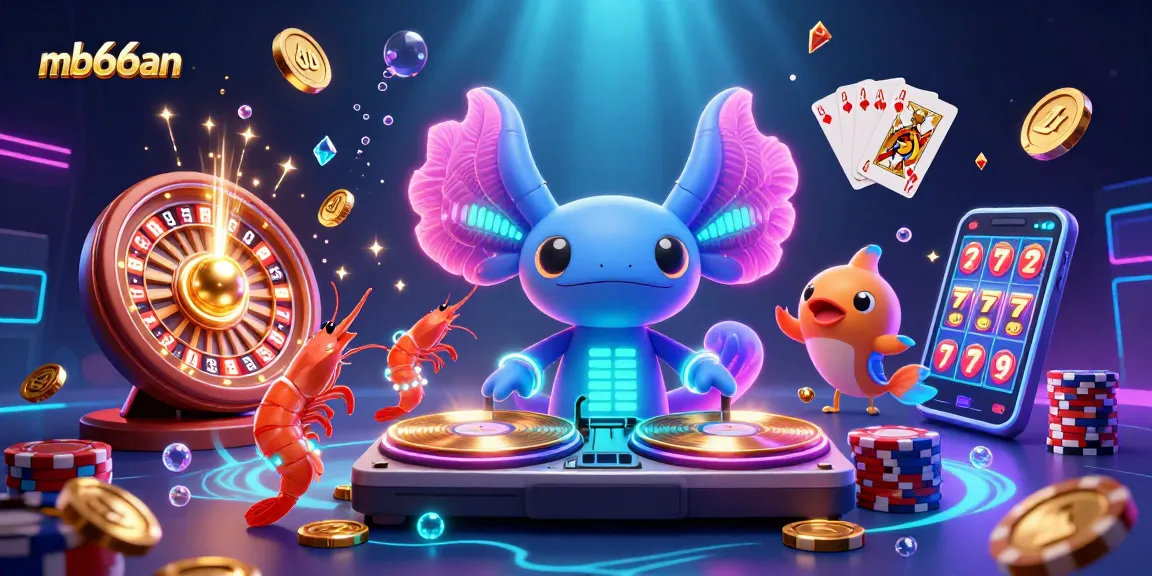 Experience the vibrant energy of mb66an with a neon axolotl DJ and casino thrill in 3D illustration
