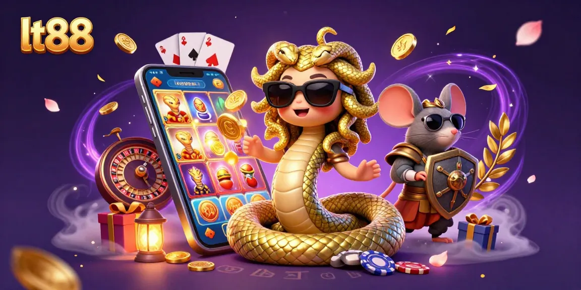 Experience exciting gameplay at lt88 with a friendly Medusa, warrior mouse, and vibrant casino elements.