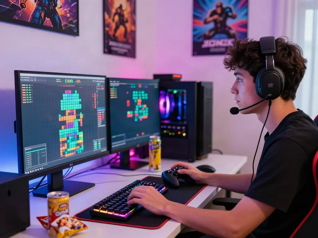 Dynamic gaming setup featuring gridquest.net visuals and engaging atmosphere