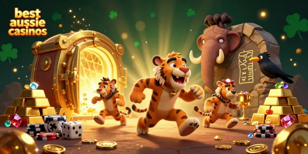 Experience thrilling entertainment at the best aussie online casinos with a playful caveman and a clever crow.