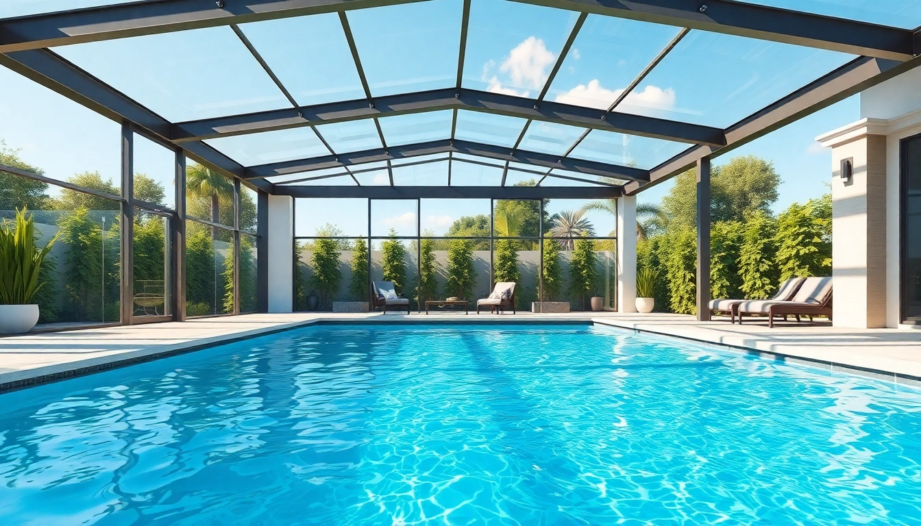 Enjoy a refreshing pool enclosure blending seamlessly with its tranquil surroundings.