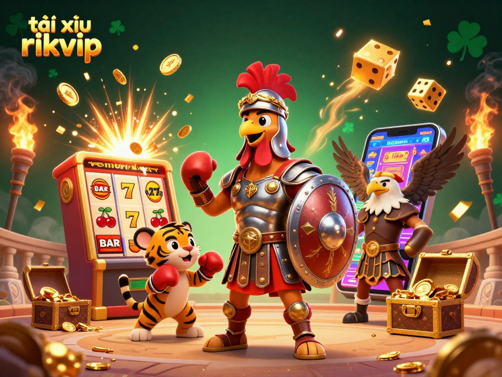 Unleash big wins in tài xỉu rikvip with an exciting 3D gambling illustration showcasing epic casino elements.
