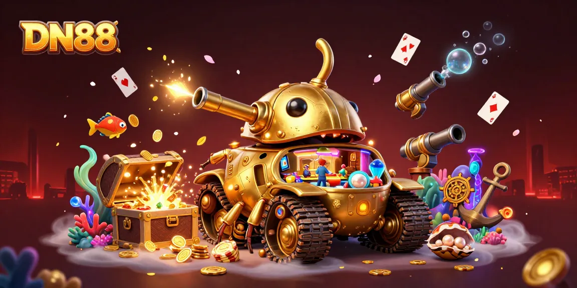 Experience the thrill of DN88 with a miniature casino inside a golden beetle tank amidst underwater treasures.