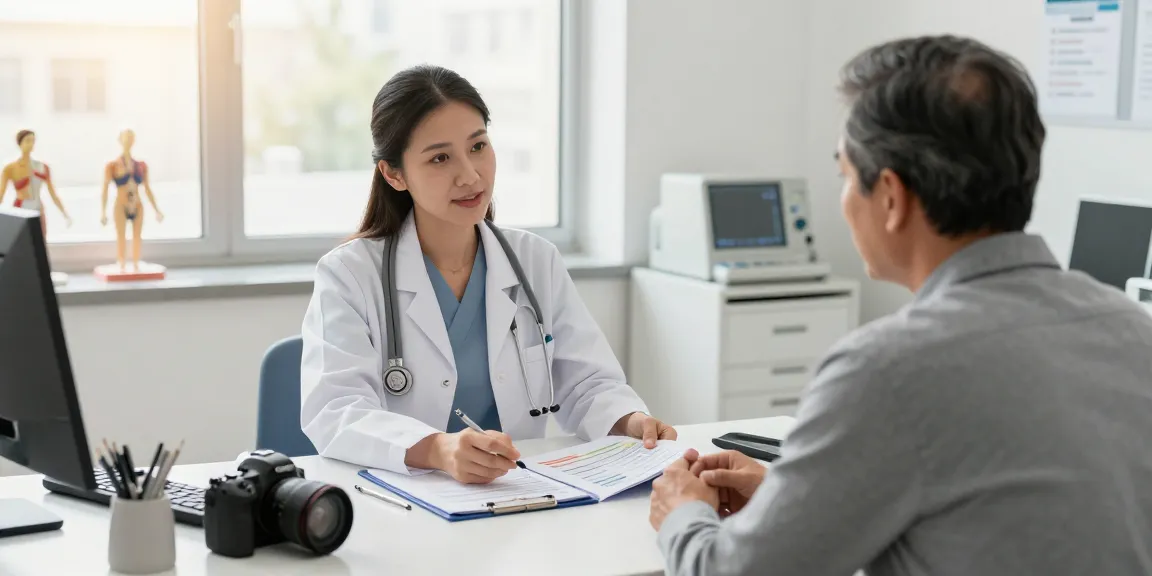 Health screening UAE consultation in a clinical setting with a doctor and patient.