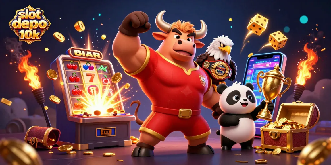 Spin to win with slot depo 10k in a vibrant, engaging 3D scene featuring delightful characters and casino elements.