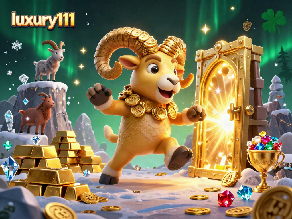 Experience the vibrant energy of luxury111 with a golden ram charging through a treasure-filled scene.