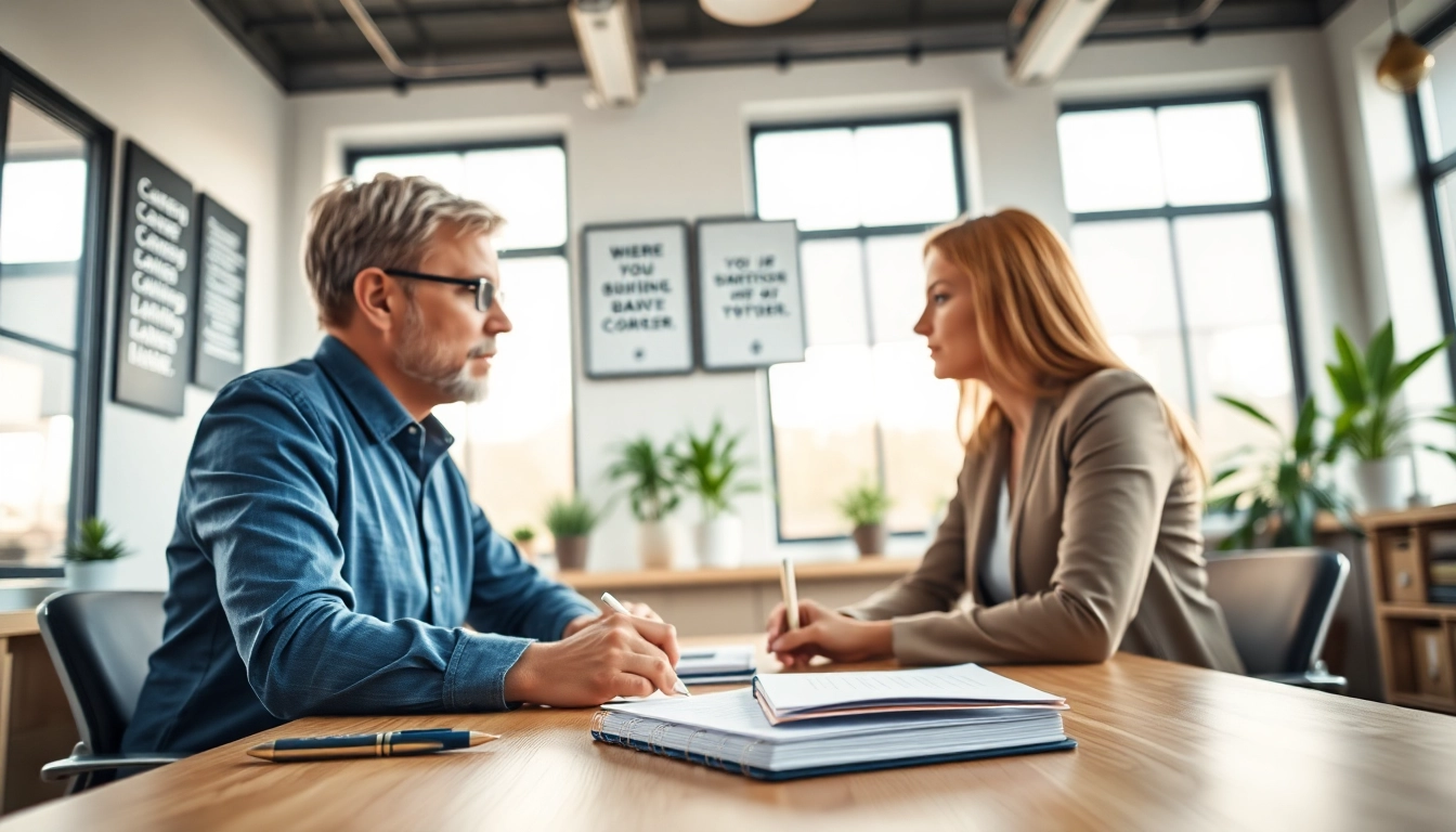 How to find my perfect career with a professional counselor in a bright office setting.