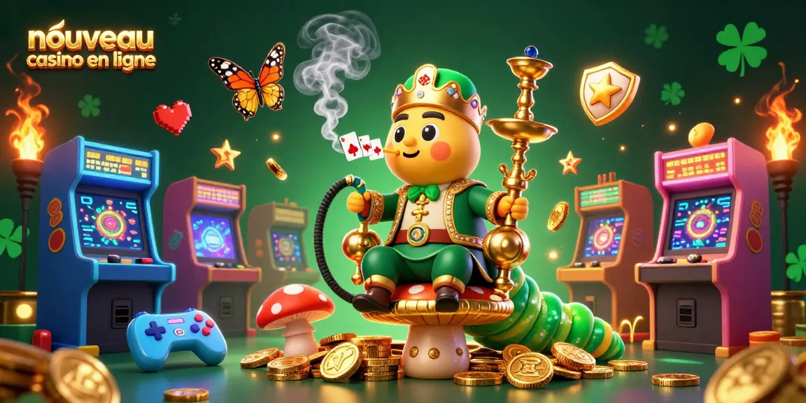 Visualisez un nouveau casino en ligne animé avec des éléments de jeux et un personnage captivant.