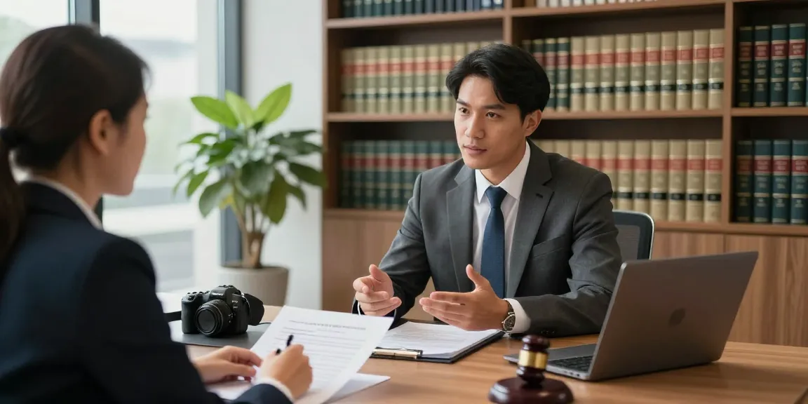 A lawyer demonstrating cool training techniques while consulting with a client in a modern office.