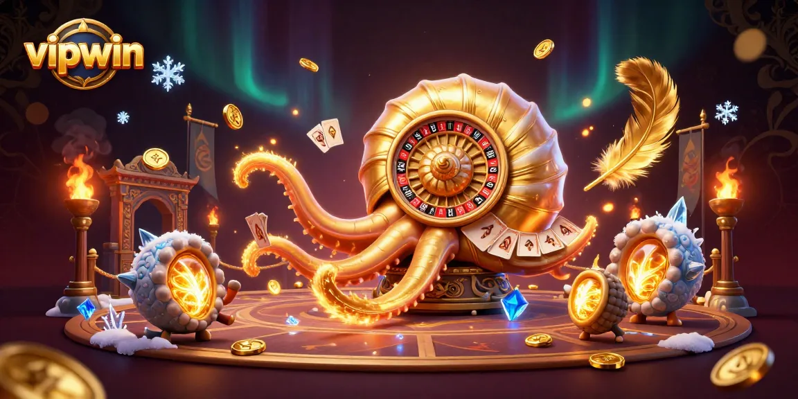 Experience thrilling wins with vipwin's ancient giant nautilus roulette wheel in a dynamic casino scene.