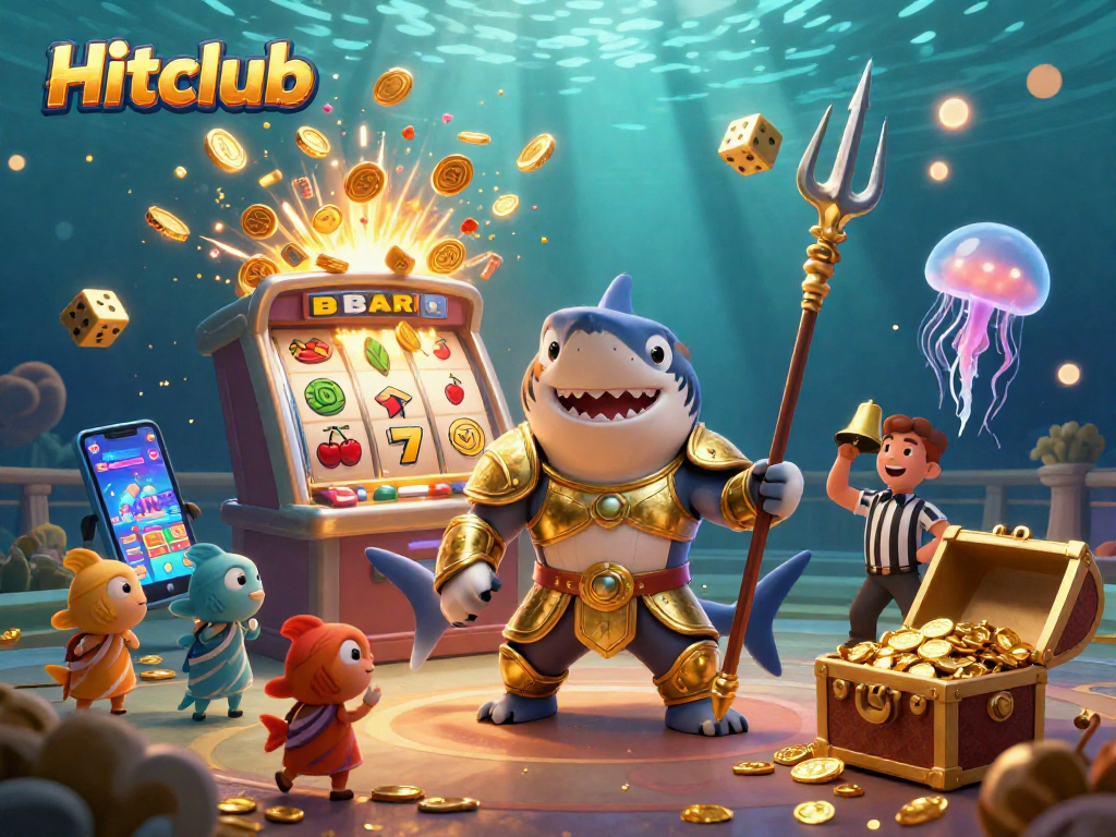 Experience the excitement of Hitclub with a fierce tiger shark in a colorful casino scene, showcasing dynamic gameplay and rich visuals.