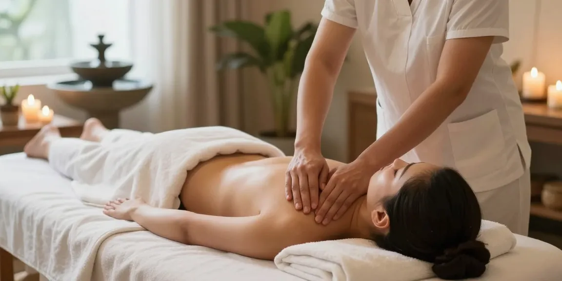 마사지 치료 중인 고객과 전문가의 편안한 스파 환경