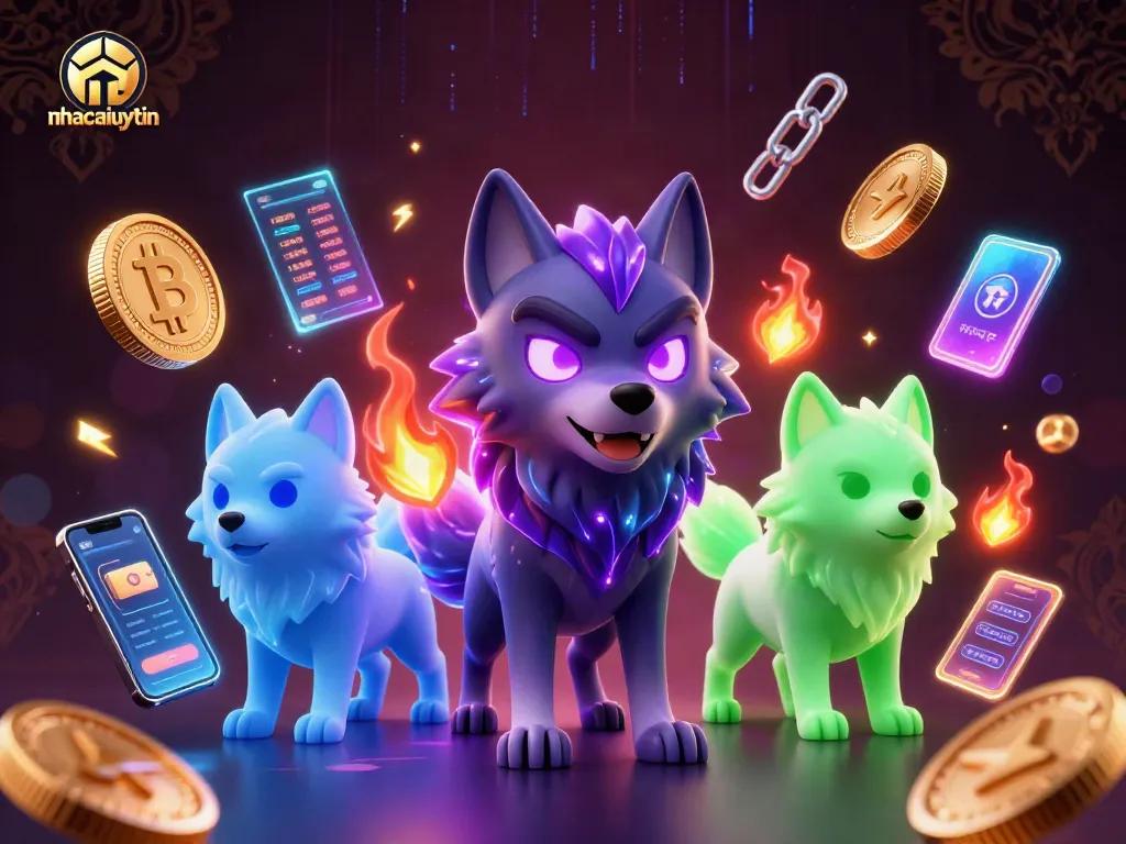 Experience thrilling gambling action at nhacaiuytin with vibrant 3D light effects and crypto elements.