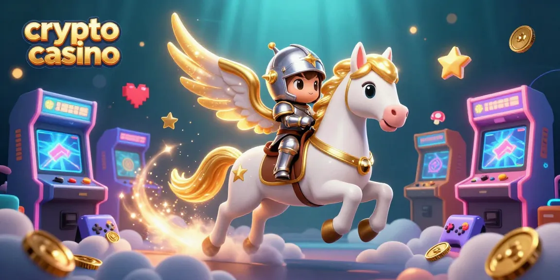 Gioca nel crypto casino con un magico cavallo celestiale e un cavaliere, circondati da elementi di gioco.